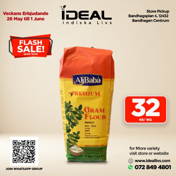 Alibaba Premium Gram Flour (Besan/Chickpea Flour) 1kg - For Pakoras, Ladoos & More