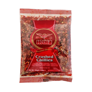 Heera Crushed Chillies 50g in clear pounch packing.