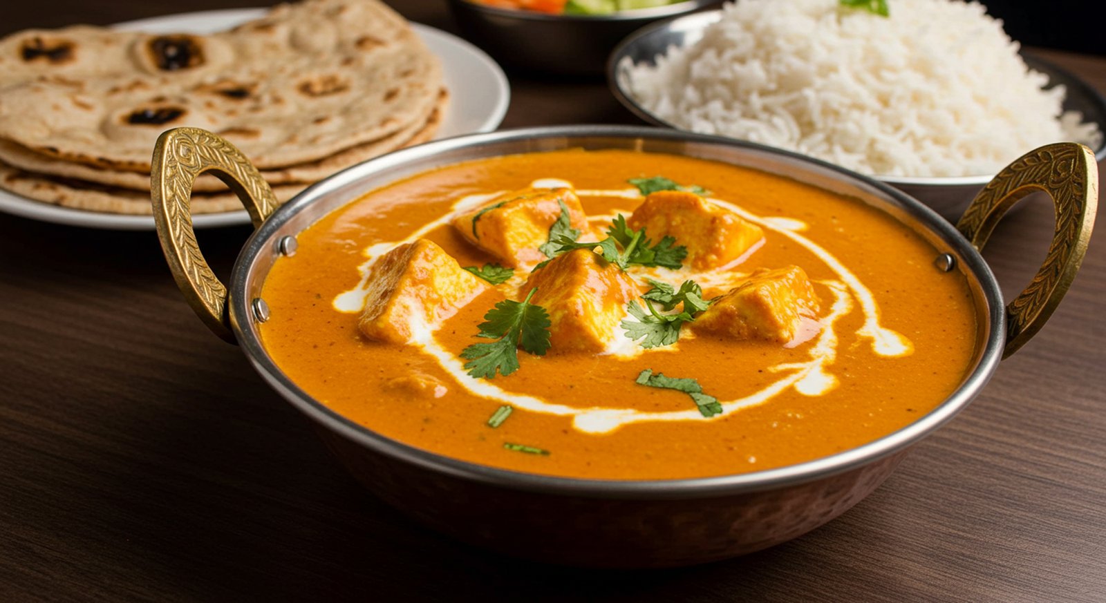paneer Butter masala reicpe . served inpot with roti and basmati rice.
